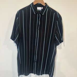 ASOS DESIGN Men's Striped Short Sleeve Button-Up Shirt Black Blue White